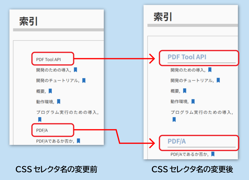 CSSセレクタ名の変更前と変更後